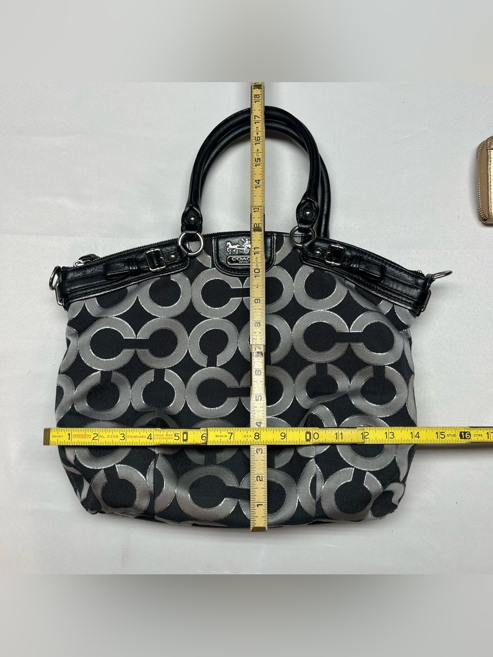 Coach MADISON OP-ART Signature Canvas Black Shoulder Tote Handbag Wallet Set - Picture 6 of 13